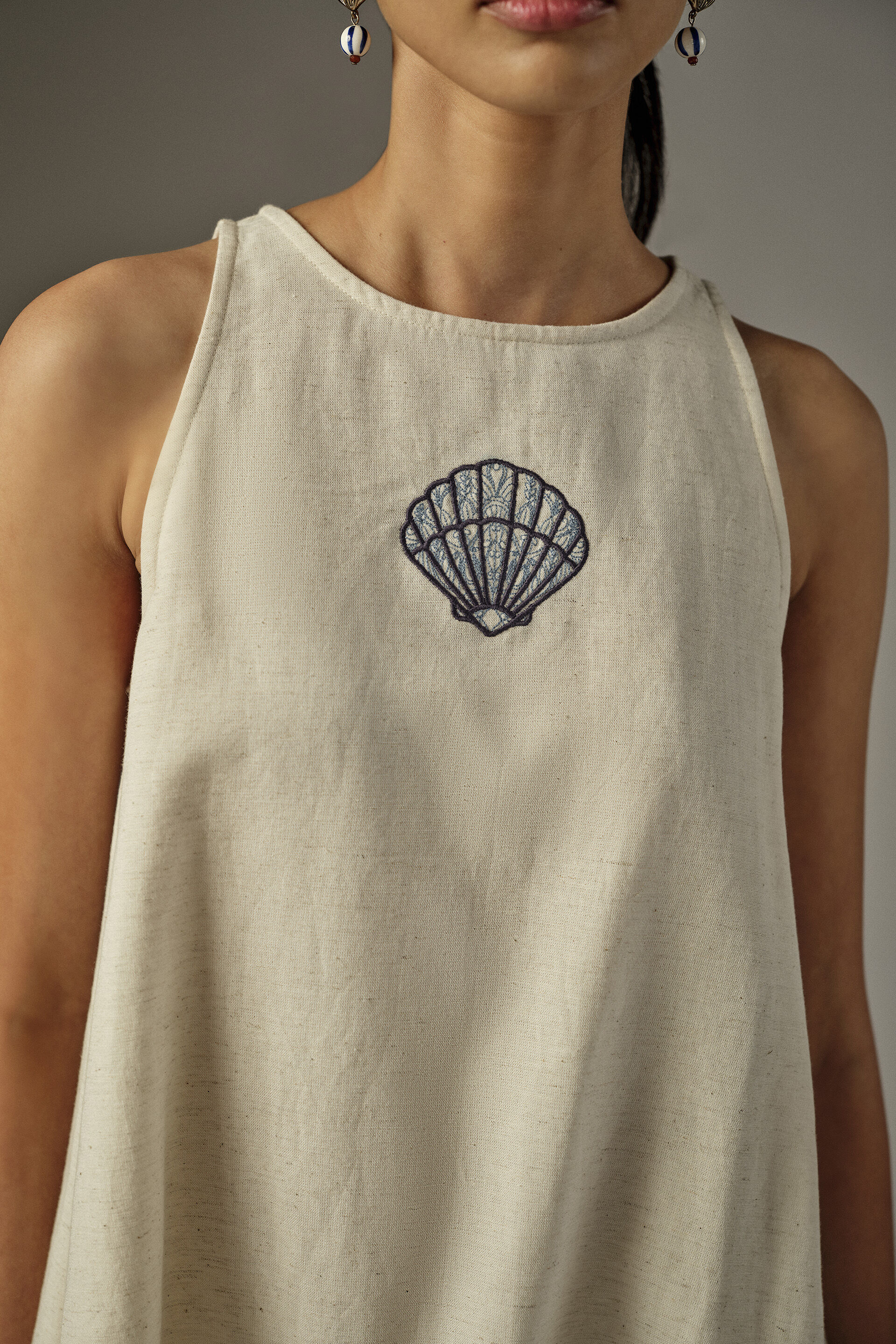 Seashell Embroidered Co-ord in Off White, Off White, image 5